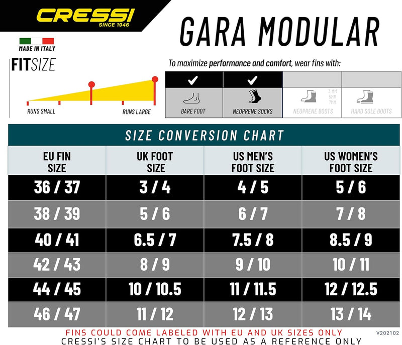 Cressi Gara High Performance, Apnoe / Tauchen, Erwachsene Premium Flossen, Austauschbar Flossenblatt