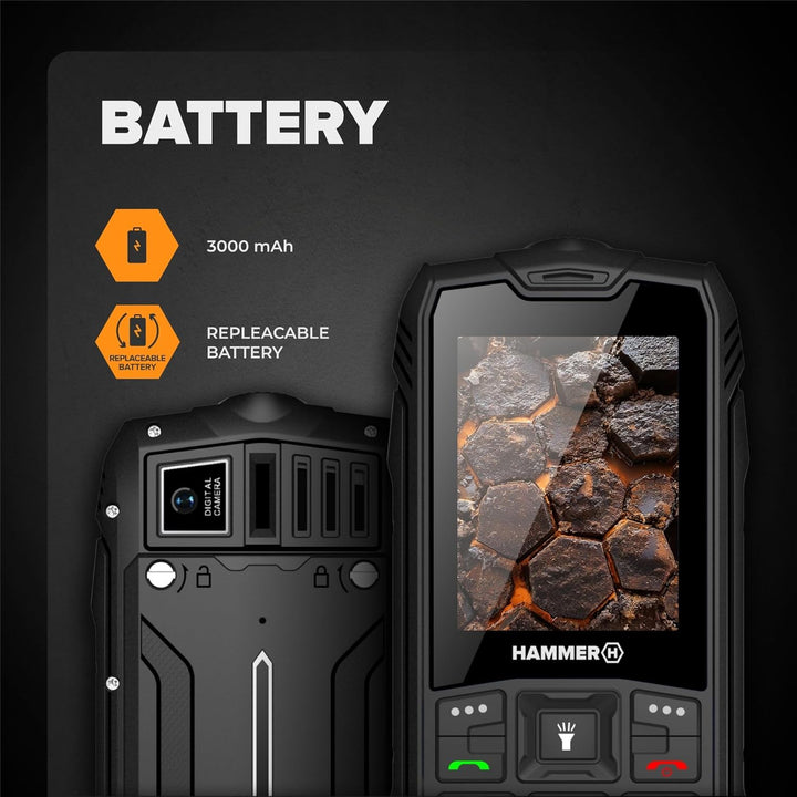 Hammer H Rock LTE Outdoor Handy ohne Vertrag, 3000mAh Akku, 64 GB, 2,4" IPS Display, grosse Tasten,