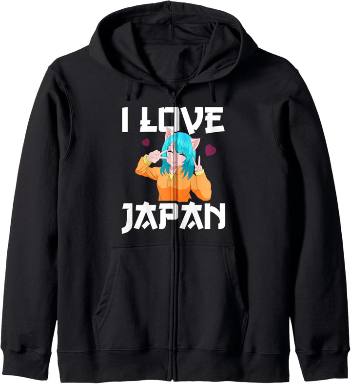 I Love Japan Kawaii Neko Anime Girl Manga Otaku Waifu Kapuzenjacke