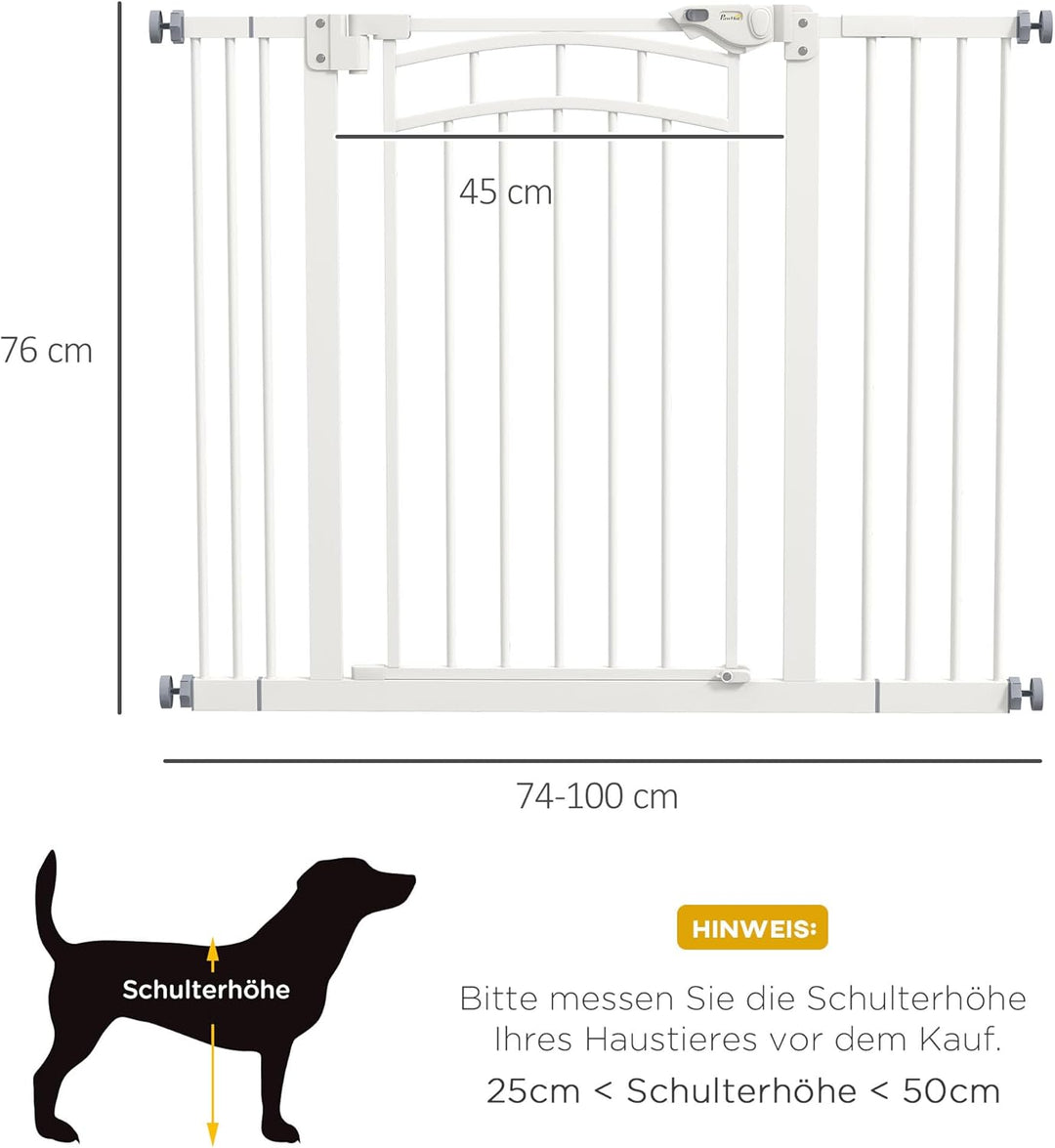 PawHut Treppenschutzgitter Türschutzgitter Ohne Bohren 74-100cm Kinderschutzgitter mit Auto-Close Be