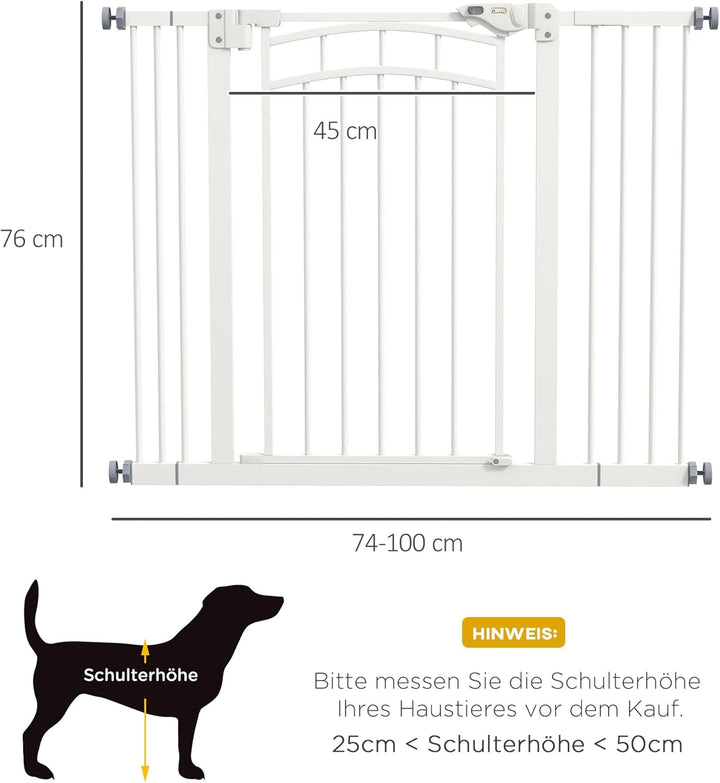 PawHut Treppenschutzgitter Türschutzgitter Ohne Bohren 74-100cm Kinderschutzgitter mit Auto-Close Be