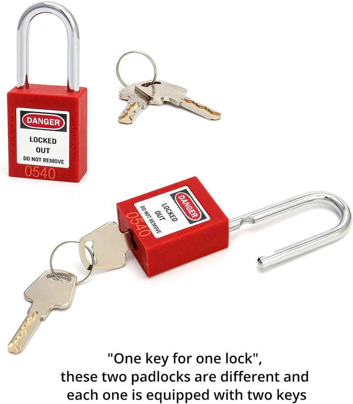 QWORK® Lockout Vorhängeschloss, 5Stk Vorhängeschlösser mit 10 Schlüssel, Rot, 38mm Pack of 5 Rot/Aus