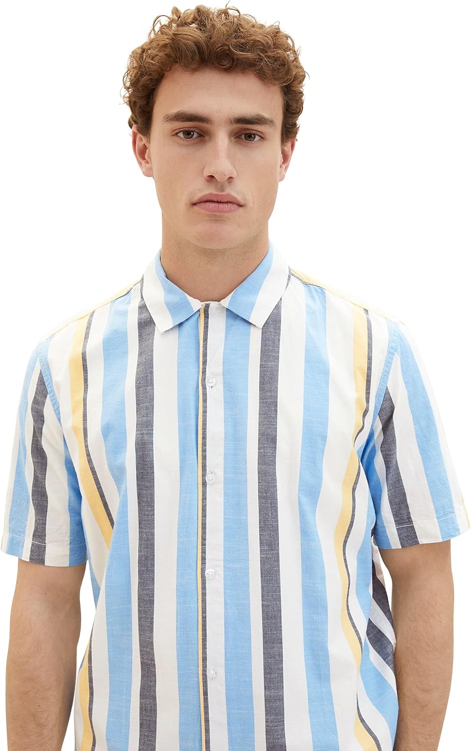 TOM TAILOR Herren Comfort Fit Kurzarm-Hemd mit Streifen L 31778 - Blue Multicolor Big Stripe, L 3177
