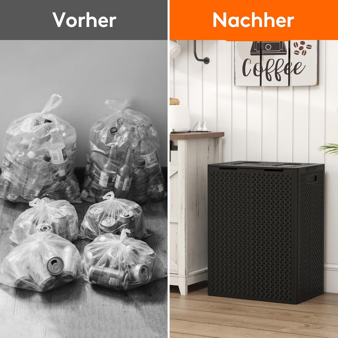 Lifewit 110L Pfandflaschen Sammelbehälter 2 Fächer mit Deckel und Flaschentasche, Flaschensammler Le
