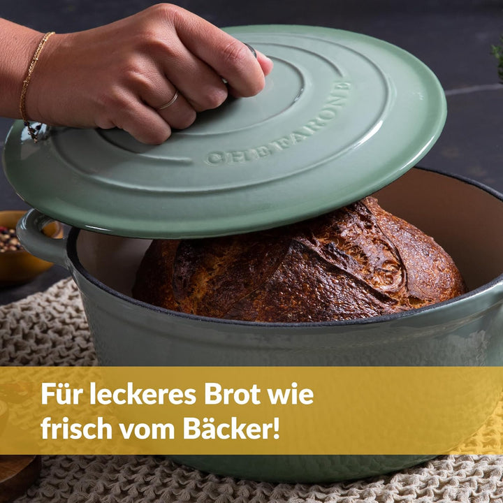 Chefarone Gusseisen Topf 26 cm 4,7 L emailliert - Schmortopf mit Deckel Induktion - Gusseisen Bräter