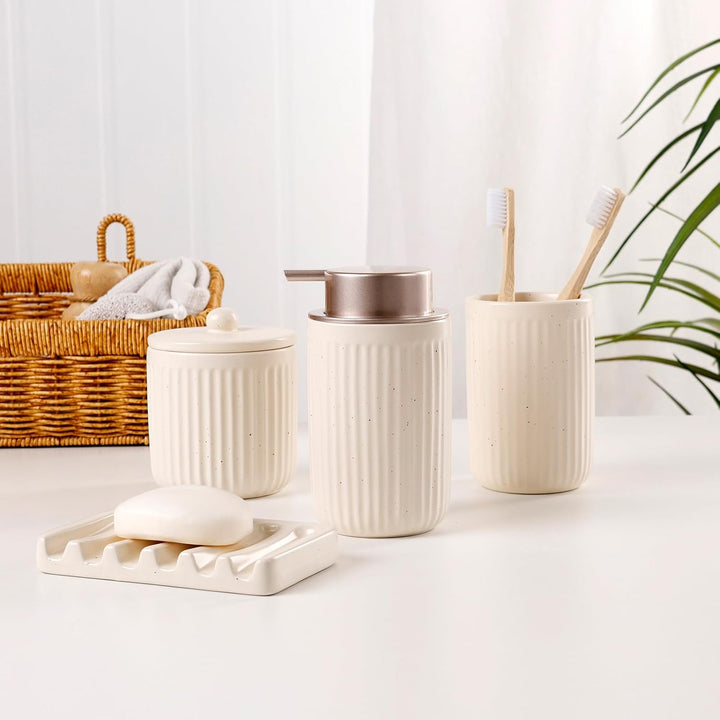 UMLACA Badezimmer Set Keramik, 4 Teiles Badezimmer Zubehör Set, Badezimmer Organizer mit Seifenspend
