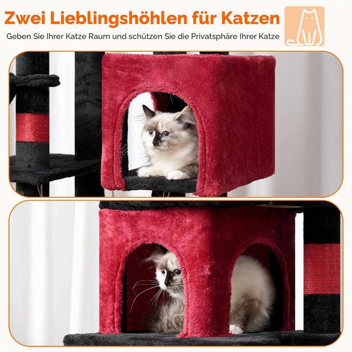 Heybly Kratzbaum, 145 cm Hoher Mehrstöckiger Kratzstamm-Kletterturm, Mit 2 Grossen Plattformen, 2 Gr