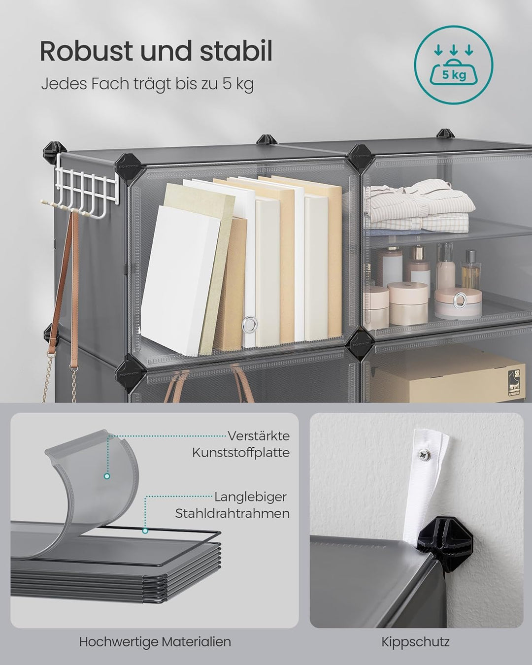 SONGMICS Schuhregal, Schuhschrank, für Garderobe und Eingangsbereich, anpassbar, 6 Fächer, für bis z