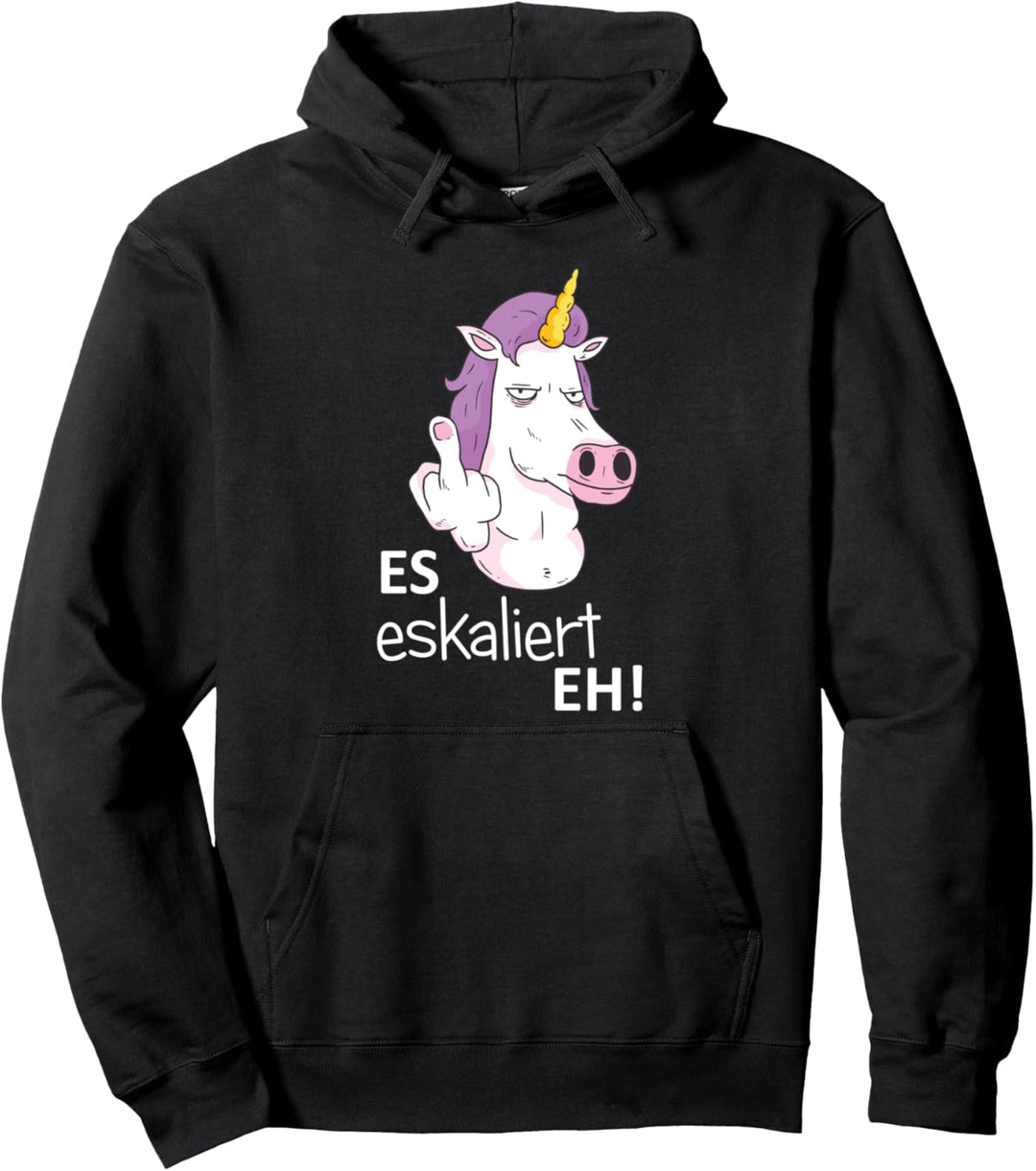 Es Eskaliert Eh Unicorn Mittelfinger Festival Party Lustig Pullover Hoodie