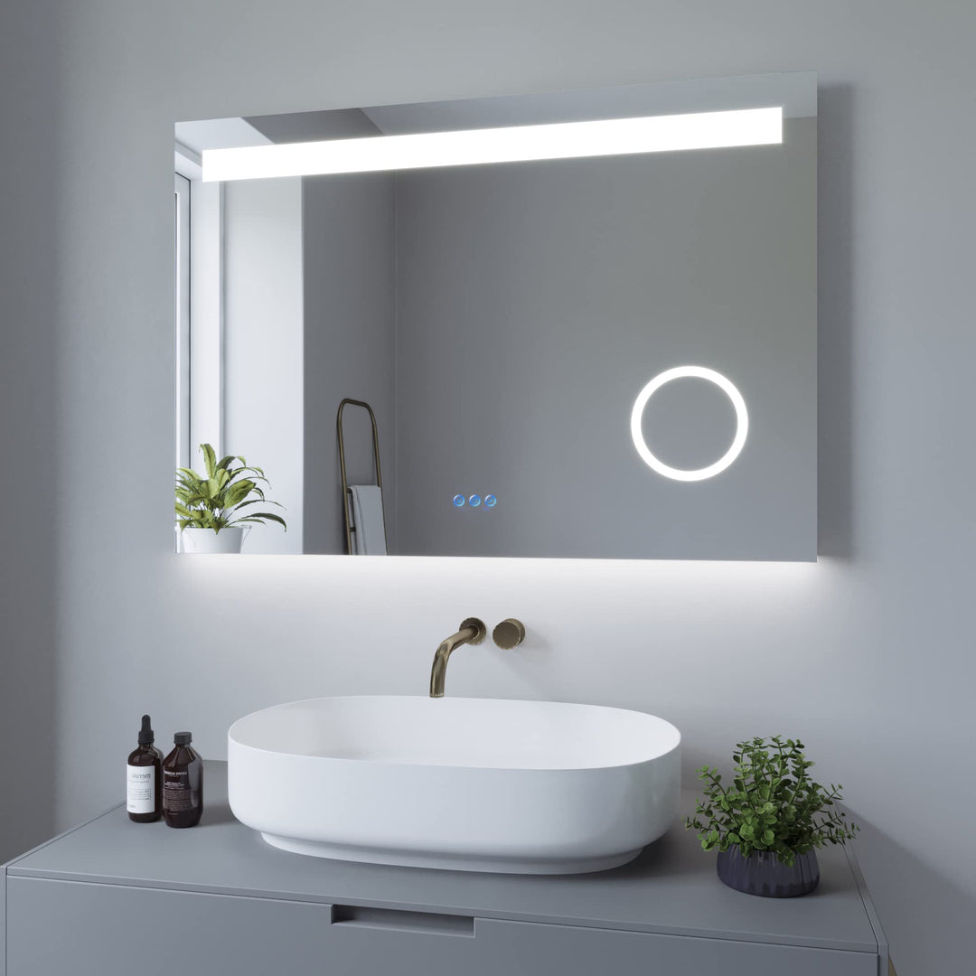 AQUABATOS Badspiegel mit Beleuchtung Eckig 100x70 cm Badezimmerspiegel Lichtspiegel LED indirekt Tou