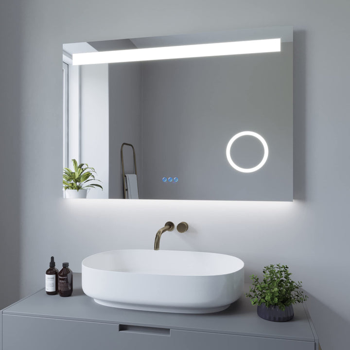 AQUABATOS Badspiegel mit Beleuchtung Eckig 100x70 cm Badezimmerspiegel Lichtspiegel LED indirekt Tou