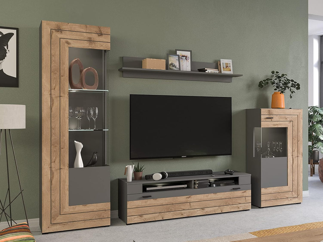 xonox.home Wohnzimmer Freno Wandboard Regal Wandregal Bücherregal in grau Nb.Ablagefläche Nox Oak Nb