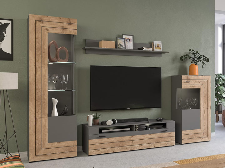 xonox.home Wohnzimmer Freno Wandboard Regal Wandregal Bücherregal in grau Nb.Ablagefläche Nox Oak Nb