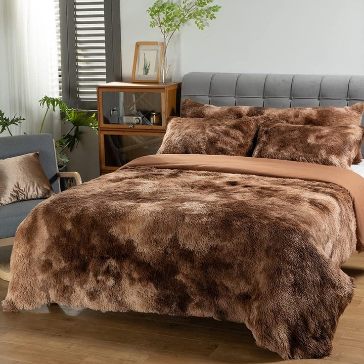 Michorinee Plüsch Bettwäsche 135x200 4teilig Winter Flauschig Warme Bettbezug Fleece Flausch Langhaa