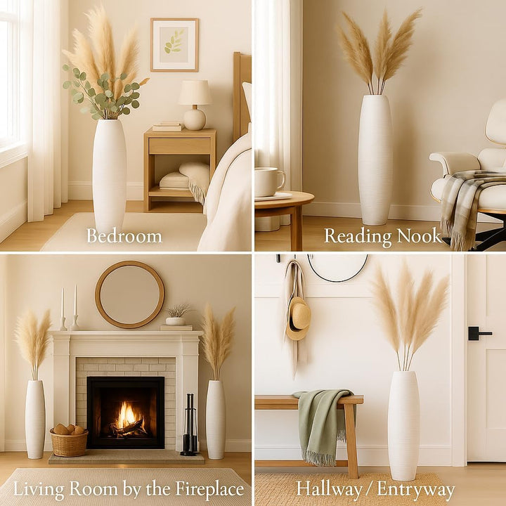 Leewadee Grosse Bodenvase für Dekozweige hohe Standvase Design Holzvase, Holz, 70 cm, Weiss 70 cm We