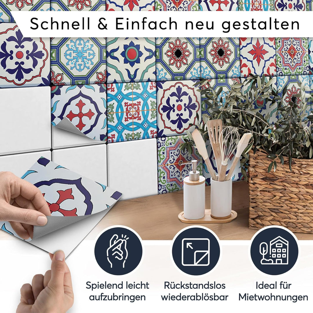 20 Stück Fliesenfolie für Bad und Küche 20x20 cm - Klebefliesen, Mosaikfliesen - Sticker Fliesen sel