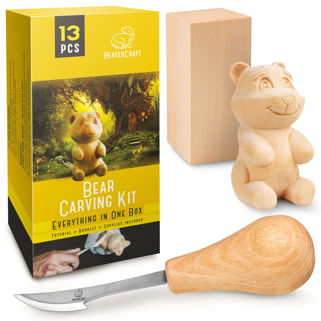 BeaverCraft Holzschnitzset für Anfänger DIY 05 Schnitzmesser Set Bärenschnitzset - Messer für Holzsc