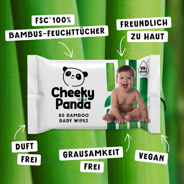 The Cheeky Panda 1536 Baby-Feuchttücher aus Bambus, biologisch abbaubar, Multipack, 24 Packungen