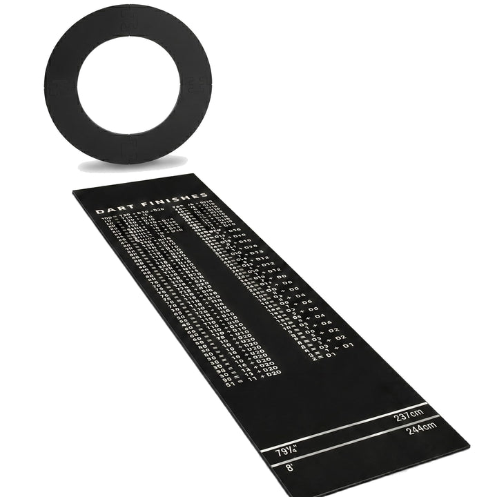 Dartteppich &amp; Dart Surround Set - 300x60 cm Dartmatte mit Abwurflinien &amp; Checkout-Tabelle + 13cm Puz