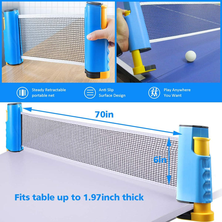 FBSPORT Tischtennis Set Profi, 2 Tischtennisschläger + Einziehbarem Netz + 6 Tischtennis-Bälle + 1 T