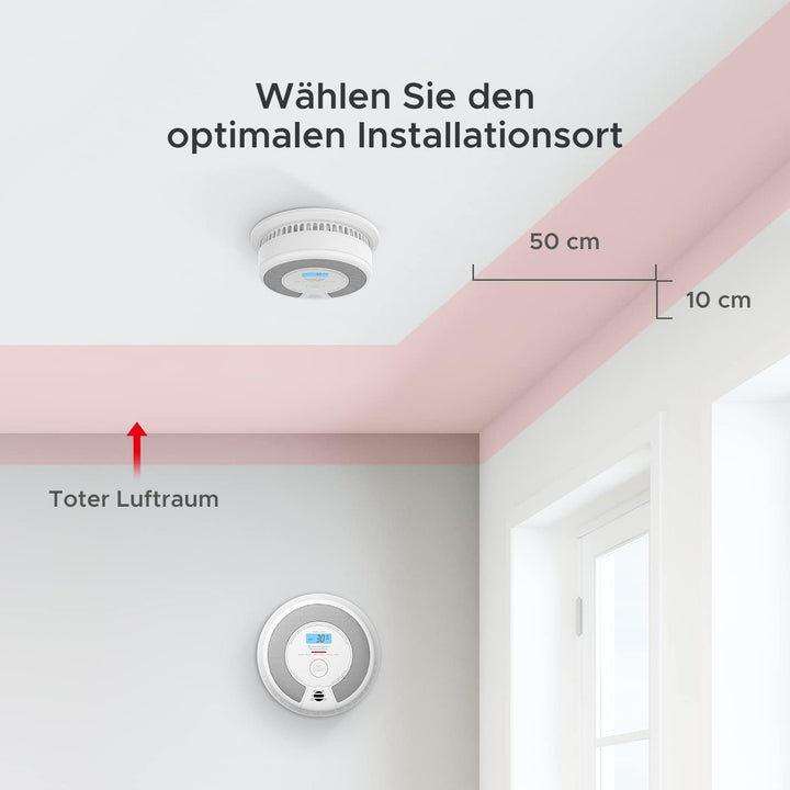 X-Sense Rauch-CO Melder 10 Jahrer Rauch-und Kohlenmonoxid-Melder, mit LCD Anzeige und Prüftaste, 360
