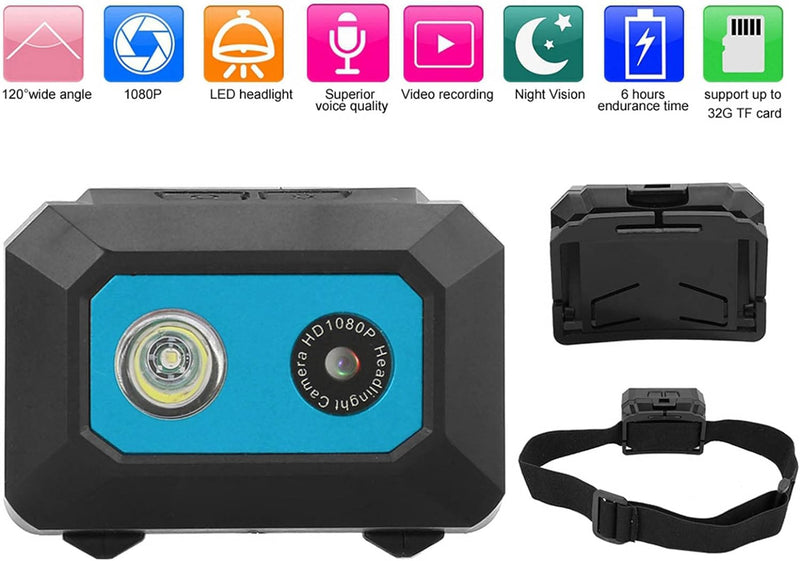 Super HD 1080P DV-Sportkamera, Am Kopf Montierter Action-Video-Camcorder mit DVR-Recorder-Kopfkamera
