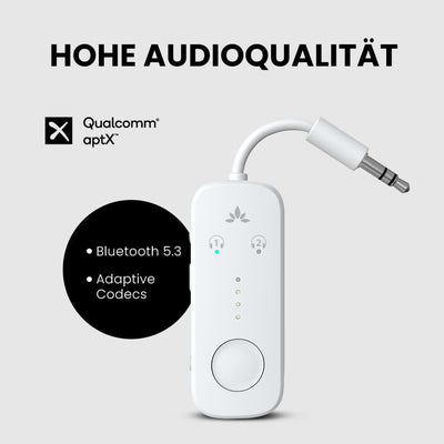 Avantree Relay - Premium Flugzeug Bluetooth 5.3 Adapter für alle Kopfhörer, apt-X geringe Latenz, un