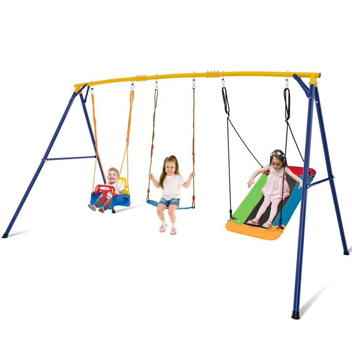 COSTWAY Schaukel mit Gestell Outdoor, Schaukelgestell Metall mit Erdspiessen | Schaukelgerüst mit Ne