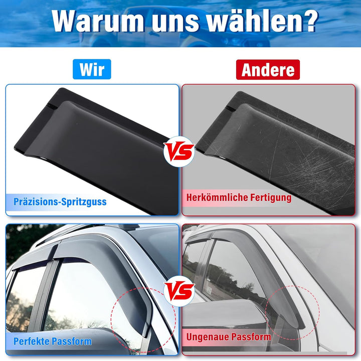 JHCHAN Windabweiser Regenabweiser Schwarz für Ford Ranger 2012-2022 Wildtrak T6 T7 T8 XL XLT Limited
