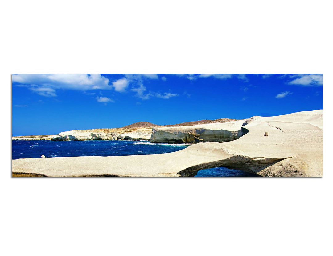 Paul Sinus Art Panoramabild auf Leinwand und Keilrahmen 150x50cm Griechenland Felsen Meer Himmel Som