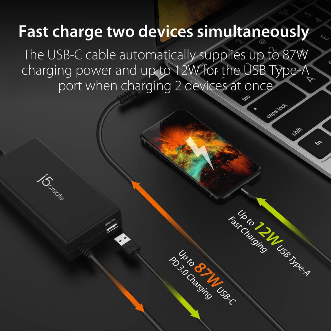j5create USB Typ-c 100W PD Schnell-Ladegerät für MacBook Pro, Chromebook, Laptop, Notebook, Tablet,