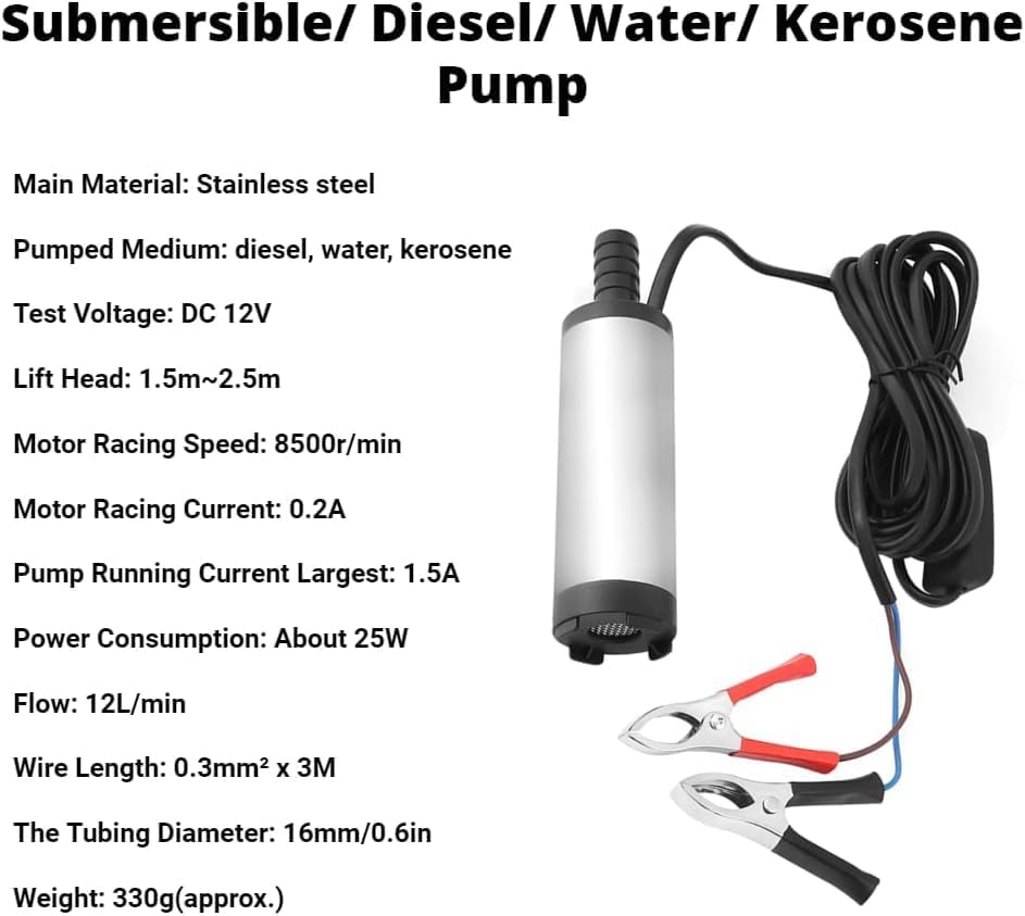 12 V 3,8 cm -/Wasser-/Kerosinpumpe, elektrisch, Edelstahl, 8500 r/m