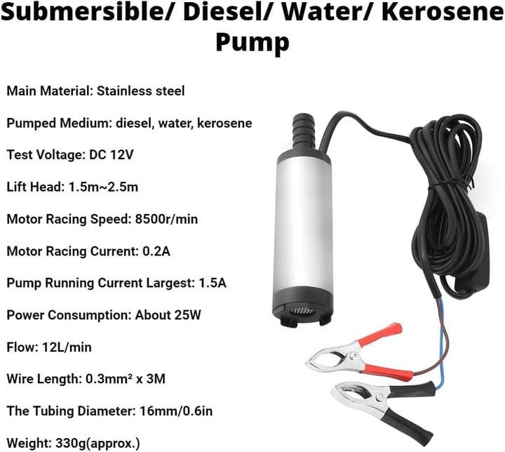 12 V 3,8 cm -/Wasser-/Kerosinpumpe, elektrisch, Edelstahl, 8500 r/m