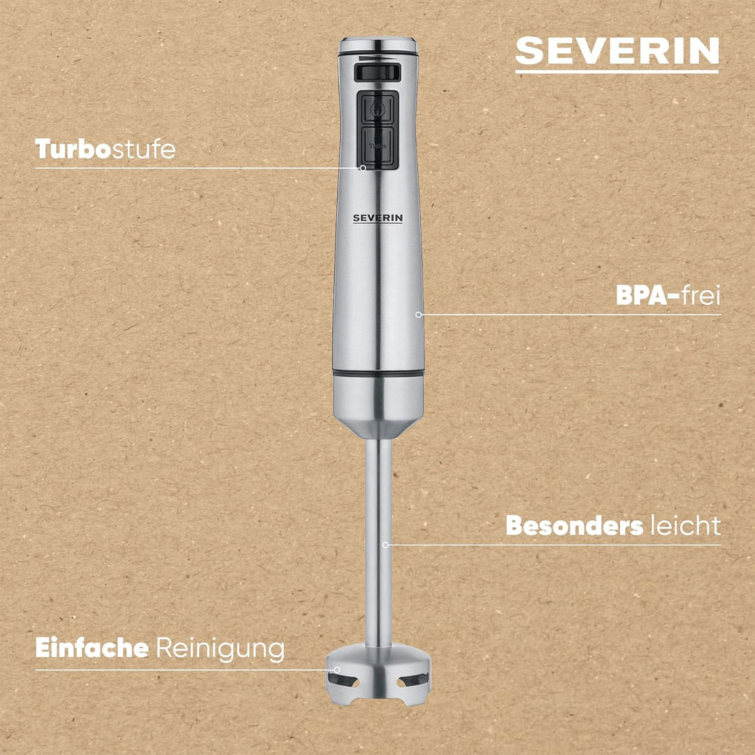 SEVERIN Stabmixer zum Pürieren und Zerkleinern, Mixstab mit 4-Klingen-Edelstahlmesser, abnehmbarer P