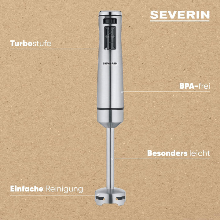 SEVERIN Stabmixer zum Pürieren und Zerkleinern, Mixstab mit 4-Klingen-Edelstahlmesser, abnehmbarer P