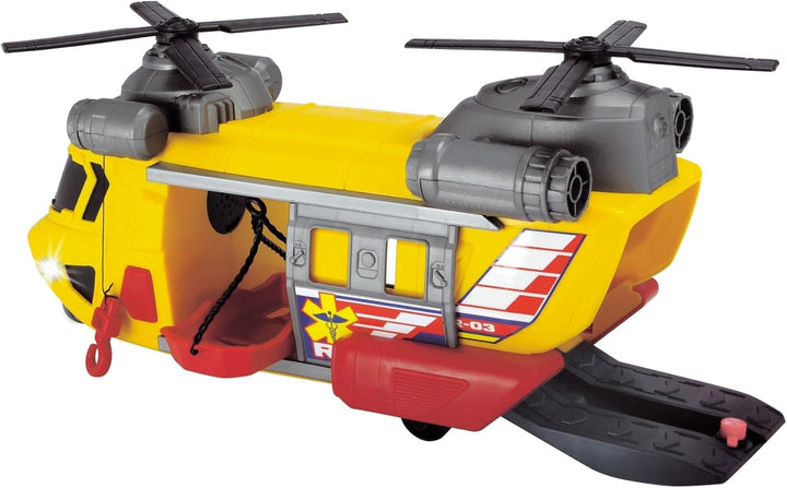 Dickie Toys Rettungshelikopter mit drehbarem Frontlicht & Sound, Helikopter mit Aufzieh-Seilwinde in