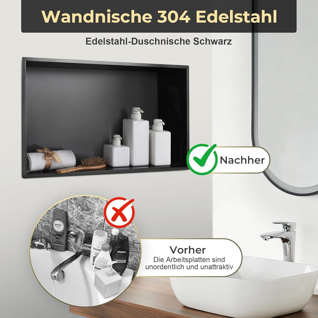 Wandnische Dusche Edelstahl 304, Eingebettete Duschnische, Duschnische Einzelregal zur Aufbewahrung