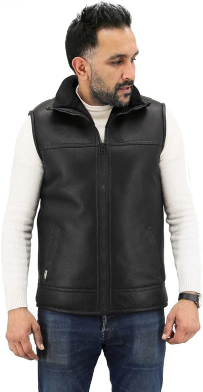 Hollert Herren Lammfellweste Luca Fellweste Echtleder Merino Schaffell Jagdweste warme Outdoorweste