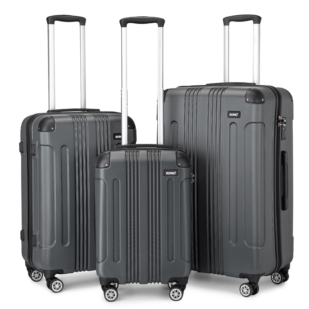 KONO Hartschalen Koffer Trolley Rollkoffer Reisekoffer Zwillingsrollen Kofferset M-L-XL-Set (Grau, S