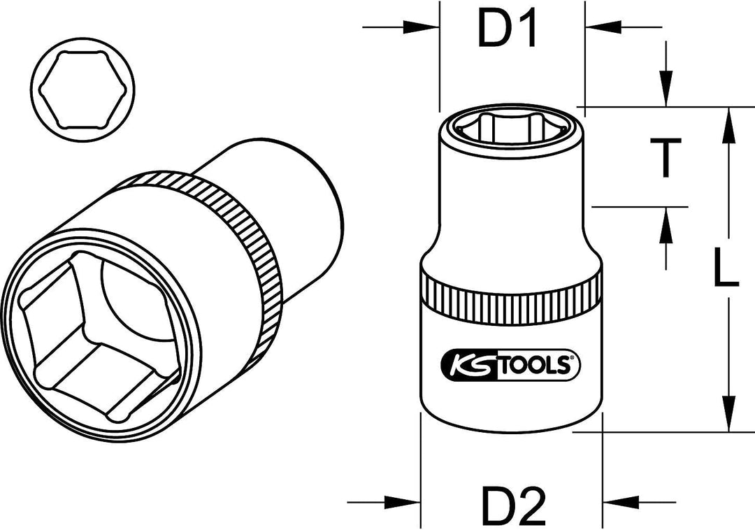 KS Tools 911.1080 1" CLASSIC Sechskant-Stecknuss, kurz, 80mm