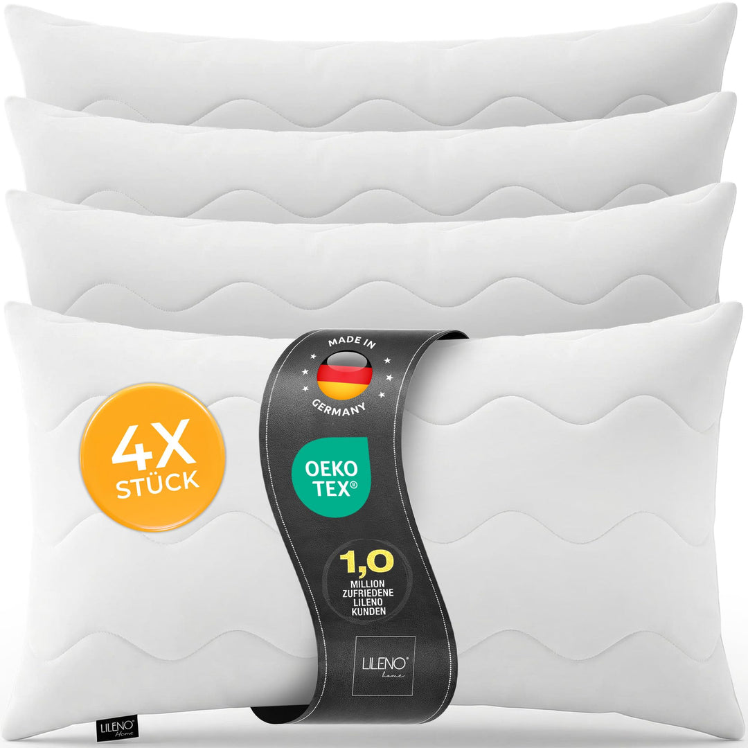 LILENO HOME Kopfkissen 40x90 cm [4er Set] als Kissen-Füllung - Bett oder Deko Kissen mit Reissversch