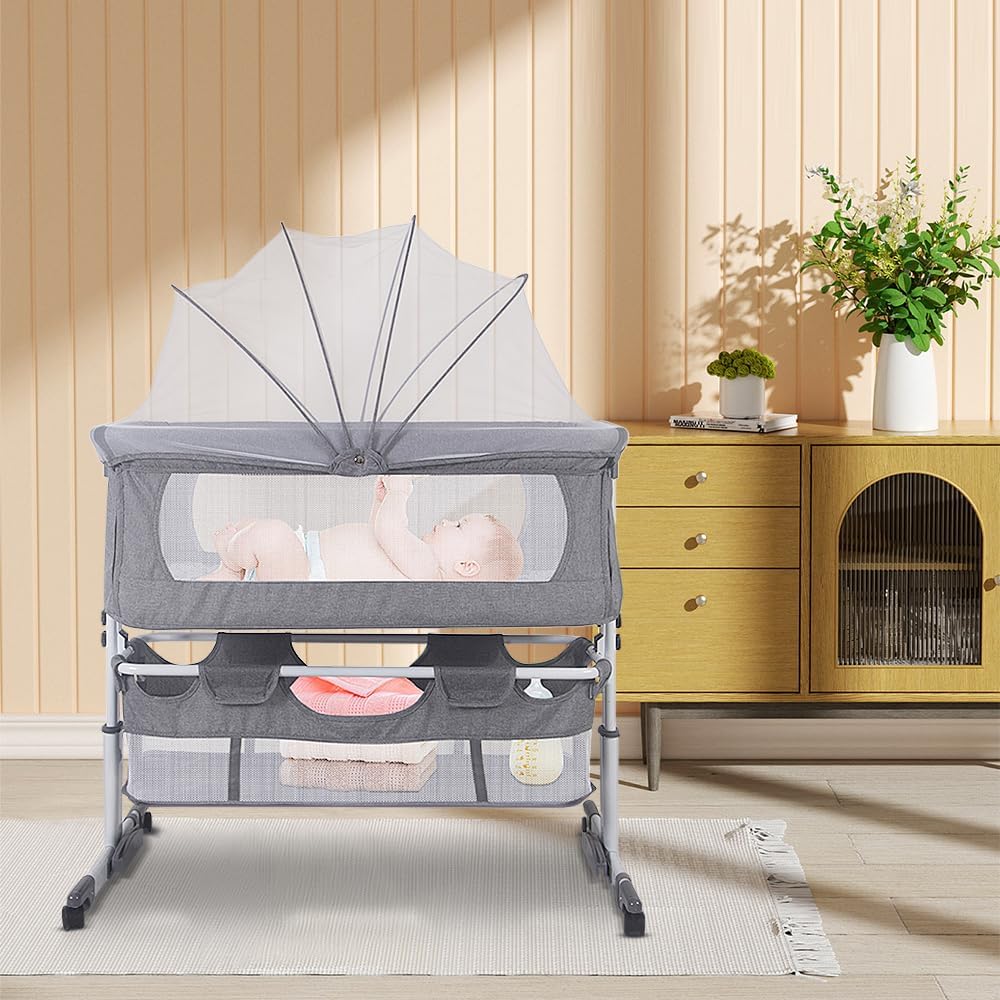 Babywiege, Beistellbett Babyfaltbar, tragbar, für Reisen, mit Moskitonetz, 3-in-1, höhenverstellbar