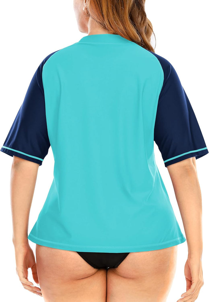 Halcurt UV Shirt Damen Übergrösse Rash Guard Kurzarm UPF 50+ Badeshirt UV Schutz Schwimmshirt Schnel