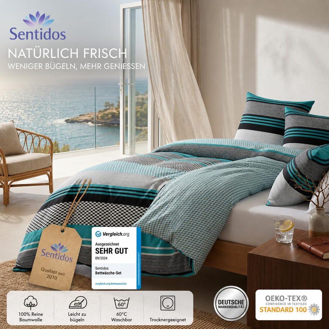 Sentidos Bettwäsche-Set 2-teilig Renforcé Baumwolle 135x 200 cm mit Reissverschluss Bett-Bezug, 80x8