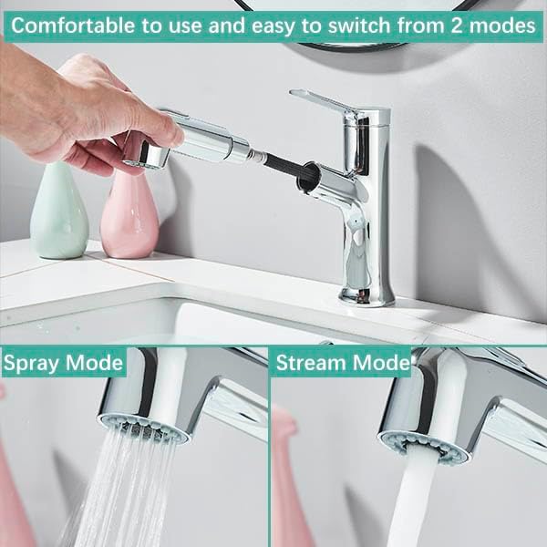 Wasserhahn Bad mit Ausziehbar Brause Waschtischarmatur Armatur Badezimmer mit 2 Strahlarten Einhebel