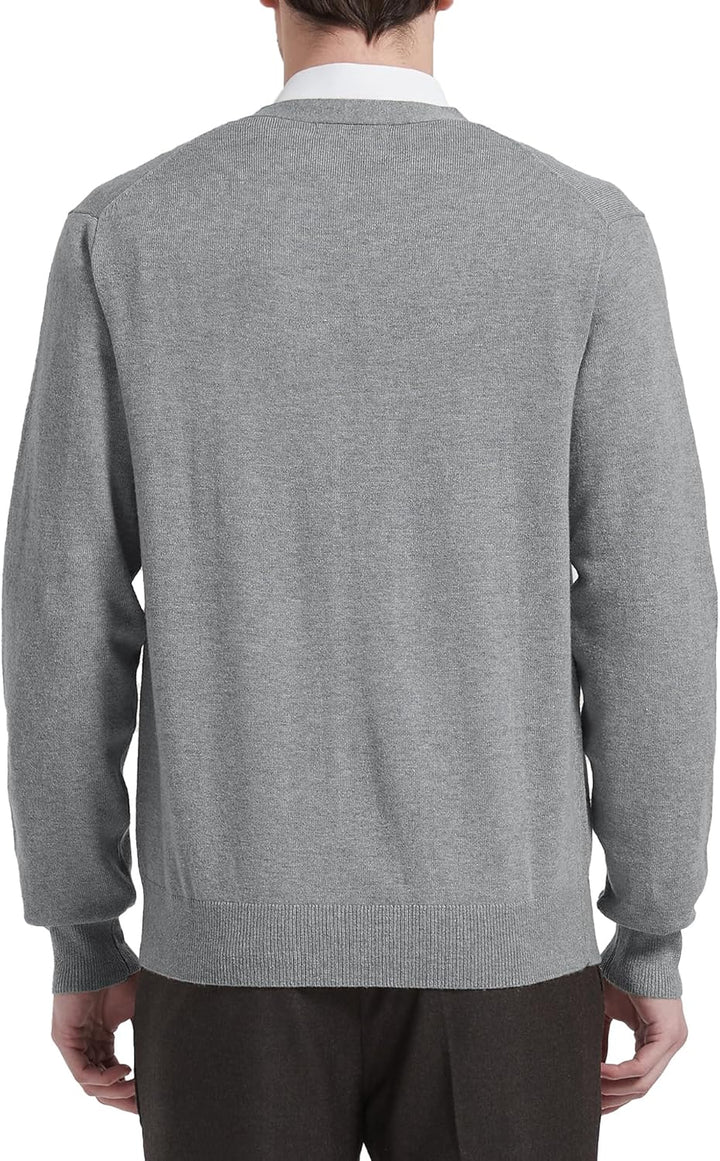 Kallspin Herren Strickjacke aus Wollmischung V-Ausschnitt Cardigan mit Knopfverschluss und Taschen H