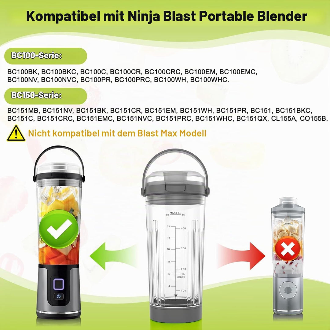 Ersatz Mixbehälter (530 ml) für Ninja Blast Tragbarer Mixer, Austauschdeckel mit Tragegriff, Messera