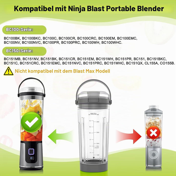 Ersatz Mixbehälter (530 ml) für Ninja Blast Tragbarer Mixer, Austauschdeckel mit Tragegriff, Messera