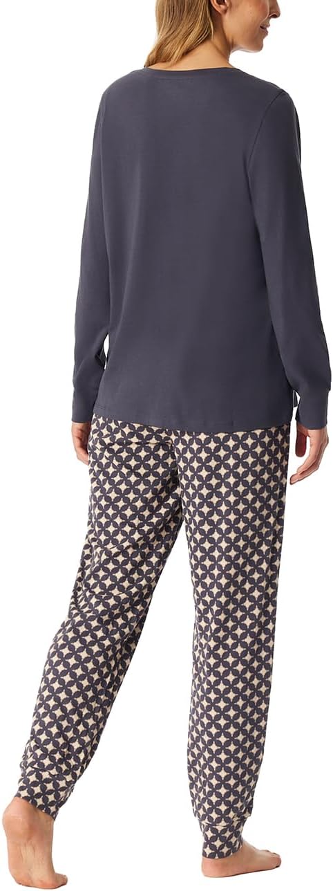Schiesser Damen Schlafanzug lang mit Bündchen Baumwolle - Nightwear 36 Graphit_181987, 36 Graphit_18