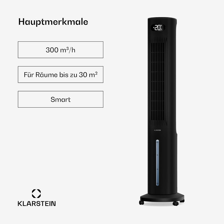 Klarstein Luftkühler mit Wasserkühlung, Verdunstungskühler, 5L Tank, App & Fernbedienung, Timer, Ion